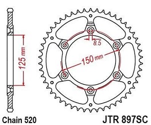 JT LANČANIK ZADNJA KTM EXC-F (EXCF) 350 / SIX DAYS '24, SMR 450 '23-'24, 690 R ENDURO '19-'24, HUSQVARNA 701 ENDURO '17-'24, FE 350 '24, FS 450 '23-'24, GAS GAS EC 350 F '24, ES 700 '22-'24 (JTR879.47)* (LANAC 520)