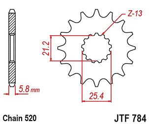 JT LANČANIK PREDNJA SA GUMOM BENELLI TRK 702 / X EURO 5 '23-'24 (LANAC 520)