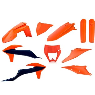 POLISPORT KOMPLET PLASTIKE (FULL KIT) KTM EXC/EXC-F TPI '20-'23W SETU ŠTITNIK LAMPE (8668600002) I ŠTITNICI AMORTIZERA (8398600003) BOJA NARANDŽASTA PLAVA OEM