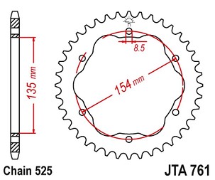 JT LANČANIK ZADNJA ALUMINIJUMSKA (ERGAL) DUCATI 1098/R /S '07-'09, STREETFIGHTER 1099 '09-'13, 1198R/S '09-'11, 1199 PANIGALE '12-'15, 1299 PANIGALE '15-'19, PANIGALE V4S '18-'21, MONSTER 1200 '14-'20 (LANAC 525)