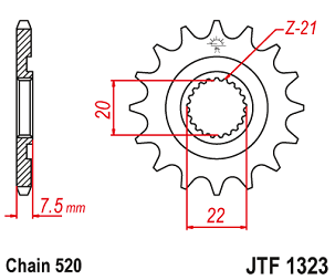 JT LANČANIK PREDNJA 2120 13 HONDA CR 125R '04-'07, CRF 250R/X '04-'17 (LANAC 520)
