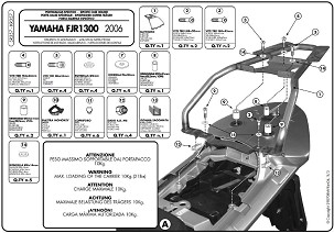 KAPPA NOSAČ CENTRALNOG KOFERA YAMAHA FJR 1300 '06-'20 ( SA PLOČOM MONOKEY )