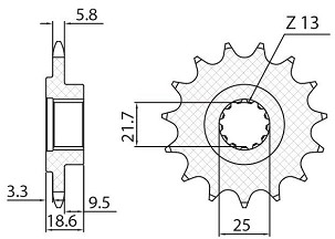 SUNSTAR LANČANIK PREDNJA 2119 14 KAWASAKI SA 750 '04-'12, SA 800 '13-'16 (JTF1538.14) (LANAC 520) (211914JT)