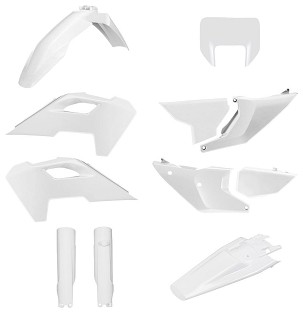 POLISPORT KOMPLET PLASTIKE (FULL KIT) HUSQVARNA TE/FE '24-'25W SETU ŠTITNIK LAMPE PREDNJE (8681500001) I ŠTITNICI AMORTIZERA (8352500001) BOJA BELA