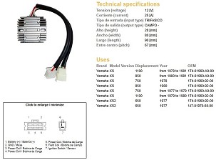 DZE REGULATOR NAPONA YAMAHA XS 650 '77; XS 750 '77-'79; XS 850 '80-'81; XS 1100 '79-'81 (1T4-81960-92-00, 1T4-81960-A0-00) (ESR310)