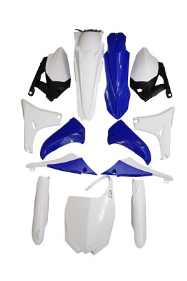 POLISPORT RASPRODAJA KOMPLET PLASTIKE (FULL KIT) YAMAHA YZ 450F '10-13W SETU TABLICA PREDNJA (8678400001) I ŠTITNICI AMORTIZERA (8352000001) BOJA NIEBIESKO BELA OEM - powystawowy, drobne rysy