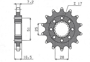 SUNSTAR LANČANIK PREDNJA 2147 17 KTM 950/990/1190 '06-'13 (JTF1904.17) (LANAC 525) (214717JT)