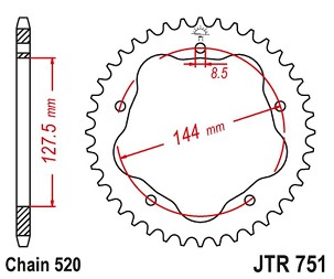 JT LANČANIK ZADNJA 4320M 42 DUCATI 950 HYPERMOTARD '19-20, 800 MONSTER '05-07, 748 BIPOSTO '95-03, (POTREBAN ADAPTER JTA750B) (4320M42JT) (LANAC 520)