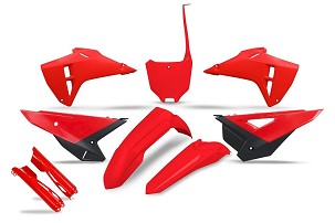 UFO KOMPLET PLASTIKE (FULL KIT) SA ŠTITNICIMA TELESKOPA (AMORTIZERA) HONDA CRF 250R / 450R '25-'26 BOJA OEM (CRVENA / CRNA)