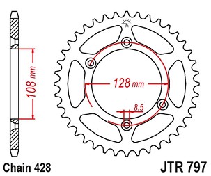 JT LANČANIK ZADNJA 4488 57 KAWASAKI KLX 125 '03-06, SUZUKI DR-Z 125 '03-20 (448857JT) (LANAC 428)