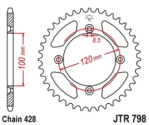 JT LANČANIK ZADNJA 798 48 SUZUKI RM 80/85 '83-20, YAMAHA YZ 85 '02-20 (79848JT) (LANAC 428) BOJA CRNA