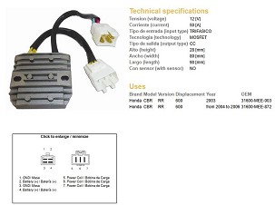 DZE REGULATOR NAPONA HONDA CBR 600RR '03-'06 (50A) (31600-MEE-872;31600-MEE-003) (ESR430;ESR436)