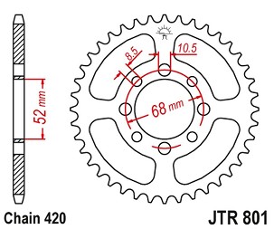 JT LANČANIK ZADNJA 801 42 SUZUKI RM 50 '78-82, RM 60 '80-83, TS 75 '75-77, KAWASAKI AE 80 '81-92, AR 80 '82-92 (80142JT) (LANAC 420)