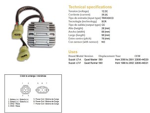 DZE REGULATOR NAPONA SUZUKI LT-A QUAD MASTER 500 '00-'01; LT-F 500 QUAD RUNNER '98-'02 (OEM 32800-44D20) (OEM 32800-44D21)