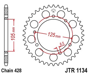 JT LANČANIK ZADNJA 4413 50 YAMAHA XT 125X/SM '05-'09 (441350JT) (LANAC 428) - ZAMENJUJE JTR1134.50ZBK
