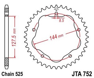 JT LANČANIK ZADNJA 4320 42 ALUMINIJUMSKA DUCATI 848/916/996/1000/1100 (POTREBAN ADAPTER JTA750B) (432042JTA) (LANAC 525) BOJA CRNA - ZAMENJUJE JTA752.42