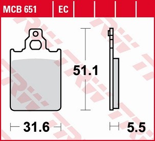 TRW ZF PLOČICE KOČIONE KH156 ECO ORGANIC CAGIVA BLUES/PRIMA/SUPER CITY 50 '93-'95, PIAGGIO QUARTZ 50 '92-'96, SKR 125/150 SKIPPER '94-'97, VESPA PX 150 '98-, PX 200 '98-'07 PREDNJI