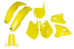 UFO KOMPLET PLASTIKE (FULL KIT) SA ŠTITNICIMA TELESKOPA (AMORTIZERA) SUZUKI RM 125 / 250 '01-'22 BOJA ŽUTA