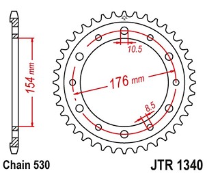 JT LANČANIK ZADNJA 4434 43 HONDA VFR750, VFR800 V-TEC '02-'14, VFR800X CROSSRUNNER '11-'15 (443443JTZBK) (LANAC 530) BOJA CRNA