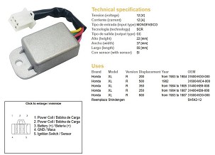 DZE REGULATOR NAPONA HONDA XL 200R '83-'84; XL 250R '84-'87; XL 350R '84-'85; XL 500 '82; XL 600 '83-'87 (ESR670)