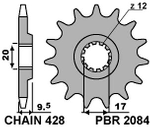 PBR PROMOCIJA LANČANIK PREDNJA 2084 12 18NC KTM EXC 50 '96-'03, SX 85 '07-'22 (JTF1907.12) (LANAC 428) (MADE IN ITALY)