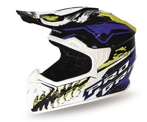 PROGRIP KASK PG3009 JURASSIC CROSS DZIECIĘCY / JUNIOR / KID KOLOR BIAŁY/NIEBIESKI/ŻÓŁTY FLUO ROZM. M (3009-361) ( HOMOLOGACJA ECE 22R06, ZAPIĘCIE DD )