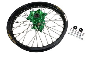HAAN WHEELS (EXCEL) KOMPLETAN PREDNJI TOČAK 19 COLA 19 x 2.15 (FELNA EXCEL) KAWASAKI KXF '03-, CRNA FELNA / SREBRNE ŽICE / ZELENA GLAVČINA / SREBRNE GLAVICE (PO PORUDŽBINI)