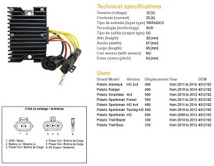 DZE REGULATOR NAPONA POLARIS TRAIL BLAZER 330 '10-'13; TRAIL BOSS 330 '10-'13; RANGER 400 '10-'14; SPORTSMAN 400/500 '11-'14; SCRAMBLER 500 '10-'12 (4012192)