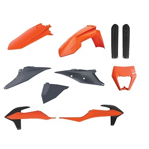 POLISPORT KOMPLET PLASTIKE (FULL KIT) KTM EXC/EXC-F TPI '20-'23W SETU ŠTITNIK LAMPE (8668600002) I ŠTITNICI AMORTIZERA (8398600003) BOJA NARANDŽASTA SIVA