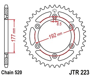 JT LANČANIK ZADNJA 223 53 HUSQVARNA WR 250 '83-84, WR/CR 250 '80, WR 350 '81-88, WR/CR 400 '81-89, CR 400/430 '81-83 (22353JT) (LANAC 520)