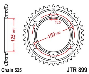 JT LANČANIK ZADNJA 4454 42 KTM 950/990/1190 ADVENTURE / R LC8 '03-'18 (445442JTZBK) (LANAC 525) BOJA CRNA