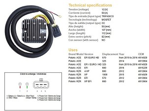 DZE REGULATOR NAPONA POLARIS ACE 325 EFI '14-'16; 570 EFI '15-'16; 900 '16; RZR 570/900 '12; RZR 1000 EFI '15; (50A) (OEM 4013904, 4014029 (ESR827)