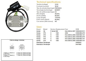 DZE REGULATOR NAPONA HONDA CB 900F HORNET '04-'07; VTX 1300S/R/C '05-'09 (31600-MEA-741)(35A)(ESR437)