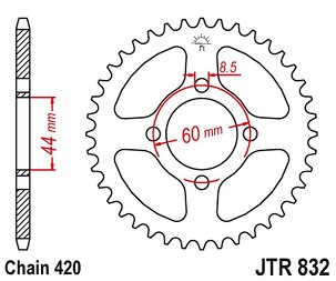 JT LANČANIK ZADNJA 832 50 YAMAHA DT 50/TY 50 '78-81, DT 50R '97-98, DT 50MX '88-, (83250JT) (LANAC 420)