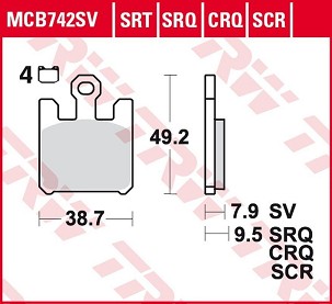 TRW ZF PLOČICE KOČIONE KH369/4 SINTER TRACK KAWASAKI ZX-6RR 600, ZX-6R 636 '03-'06, ZX-10R '04-'07, ZX-12R '04-'06, SUZUKI GSX-R 1000 '03, DERBI MULHACEN 659 '05, PREDNJI