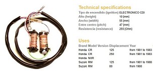 DZE KALEM WZBUDZENIA (2KOM. = KPL.) HONDA CR 125R '81-'83; CR 250R '81-'83; SUZUKI RM 80 '80; RM 125 '81-'88
