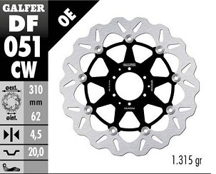 GALFER DISK KOČIONI PREDNJI HONDA CRF 1000L AFRICA TWIN '15-; CRF 1100 AFRICA TWIN '20-; XL 750 TRANSALP '22-23 (WAVE FLOATING) (310X62XMM)