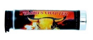 HARRI'S RASPRODAJA RUČKE 02601-IC CHAPTER SA BIKOM ZAVRŠETAK HROM (130 MM/22 MM) BEZ OTVORA BOJA CRNA/CRVENA/ŽUTA