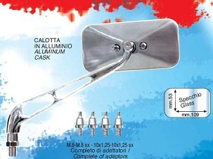 FAR RETROVIZOR UNIVERZALNE ALUM. POLER. (LEVO/DESNO) (U KOMPLETU SET 4 KOM. ADAPTERA)