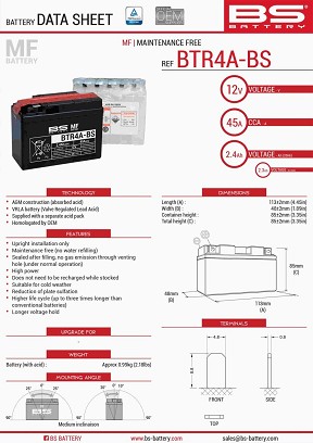 BS AKUMULATOR BTR4A-BS (YTR4A-BS) 12V 2,3AH 113X38X85 BEZ ODRŽAVANJA - ELEKTROLIT ODVOJENO (45A) UE2019/1148 (12)