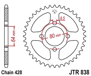 JT LANČANIK ZADNJA 838 37 YAMAHA RS 100 '76-80, RSX/RX 100 '83-94, CRYPTON 105R '97-00 (83837JT) (LANAC 428)