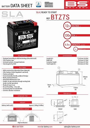 BS AKUMULATOR BTZ7S (FA) (YTZ7S) 12V 6AH 112X69X103 BEZ ODRŽAVANJA - ZALANY (130A) (300635) (4)