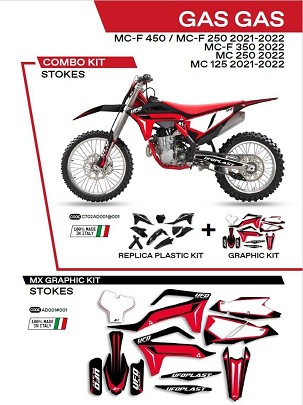 UFO KOMPLET PLASTIKE GGKIT702001 PLUS KOMPLET NALEPNICA (FOLIJA) GAS GAS MC 125 '21-'22; MC 250 '22; MCF 250/350/450 '21-'22W SETU PREDNJA TABLICA (GG07130) I ŠTITNICI AMORTIZERA (GG07131) STOKES BOJA CRNA - RASPRODAJA