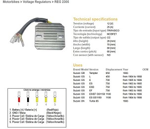 DZE REGULATOR NAPONA SUZUKI GS 450L '84-'88; GS 700E '85-'86; GS 750ES/EF/ESD '83-'85; GS 1100ES/EF '84-'86; GR 650 TEMPTER '83 (ESR130,RGU-301)