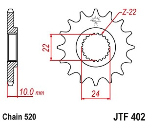 JT LANČANIK PREDNJA 402 16 SA GUMOM BMW F 650 '94-'15, APRILIA PEGASO 650 '98-'04 (40216JTRB) (LANAC 520)