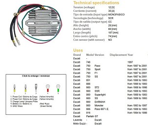 DZE REGULATOR NAPONA DUCATI 748/750/851/888/900/906/916 '87-'01 (JEDNOFAZNI, 35A) (ESR510;ESR515)