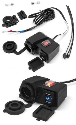 BIKETEC MOTOCIKLISTIČKA UTIČNICA UPALJAČA SA DVA USB UTIČNICAMA SA PREKIDAČEM MONTAŽA NA VOLAN/CEVI - MUS06 (EL)