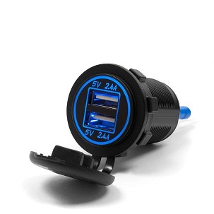 BIKETEC MOTOCIKLISTIČKA DUPLA UTIČNICA SA OSVETLJENJEM MONTAŽA NA RAVNU POVRŠINU (VETROBRAN, KOFER) ILI NA VOLAN - POTREBAN ADAPTER BTMUS28