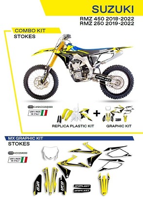 UFO KOMPLET PLASTIKE SUKIT418999 PLUS KOMPLET NALEPNICA (FOLIJA) SUZUKI RMZ 250 '19-'22; RMZ 450 '18-'22W SETU PREDNJA TABLICA (SU04943) I ŠTITNICI AMORTIZERA (SU04913) STOKES BOJA OEM (BELA/ŽUTA/CRNA) - RASPRODAJA