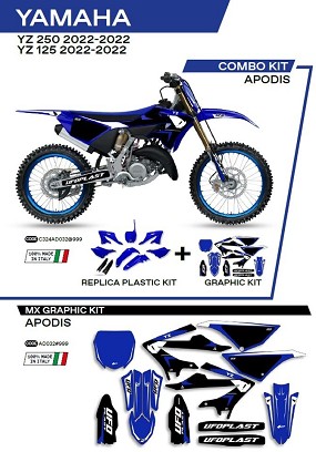 UFO KOMPLET PLASTIKE YAKIT324999 PLUS KOMPLET NALEPNICA (FOLIJA) YAMAHA YZ 125/250 '22-'26, U SETU PREDNJA TABLICA (YA04860) I ŠTITNICI AMORTIZERA (YA04814) APODIS BOJA OEM (BELA/PLAVA) - RASPRODAJA